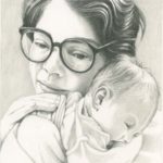 This is the drawing we used in the book rather than the one above. It was taken from a small blurry color photo I’d taken just minutes after Dorie was born.