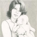 This drawing almost made it into the memoir but was replaced by the drawing of Joy with newborn Dorie. I based it on a photo taken in my parent’s LI backyard. I remember the day in an almost cinematic way.